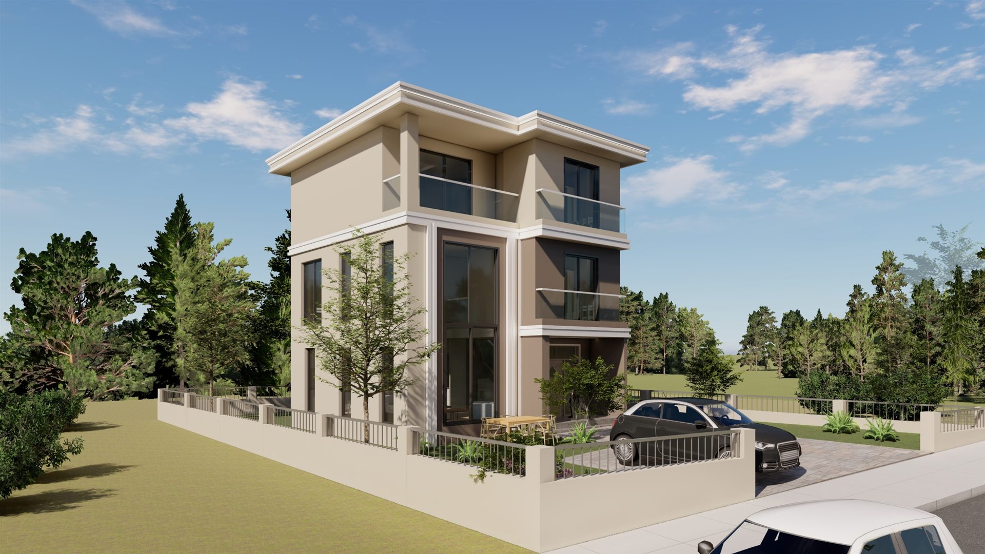 Villa yan cephe renderı