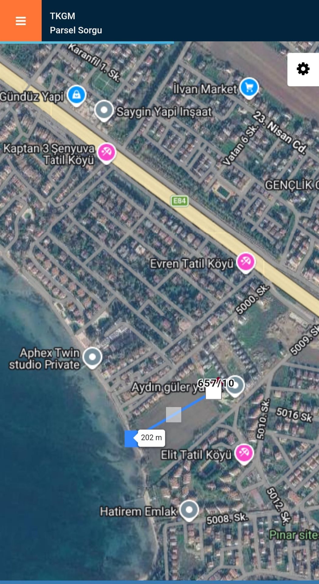 Projenin denize 200 metre konumu